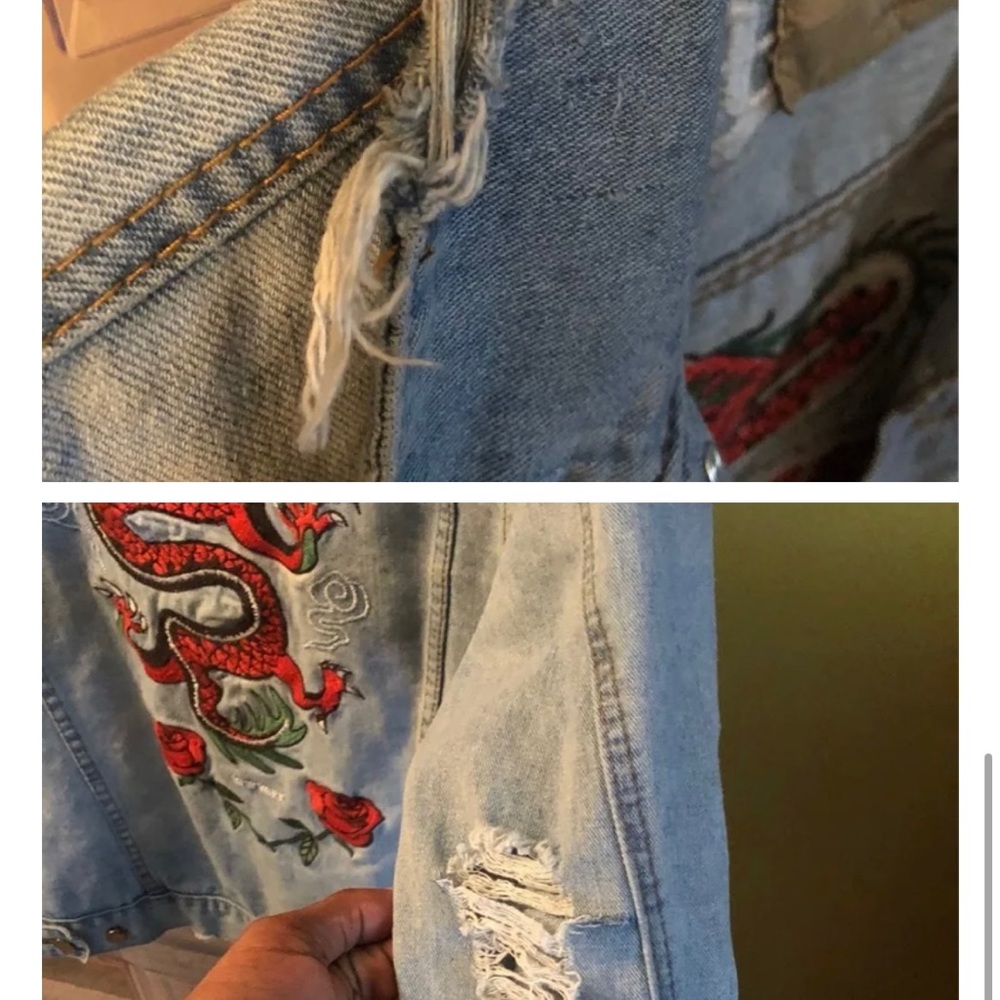 Designer Savage Distressed Denim Jacket - Picture 2 of 4